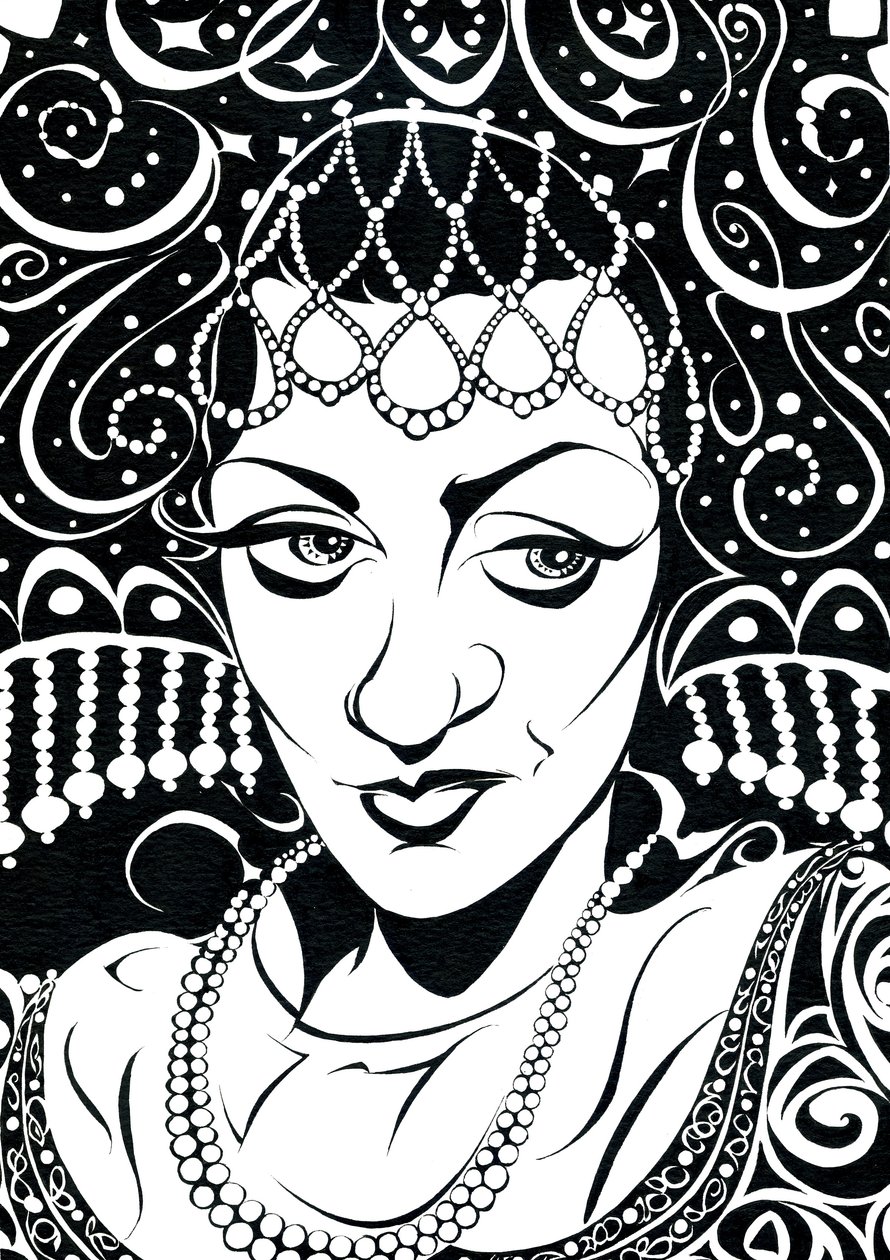 Olga Borodina - karikatur af den russiske operasangerinde (mezzosopran) af Neale Osborne