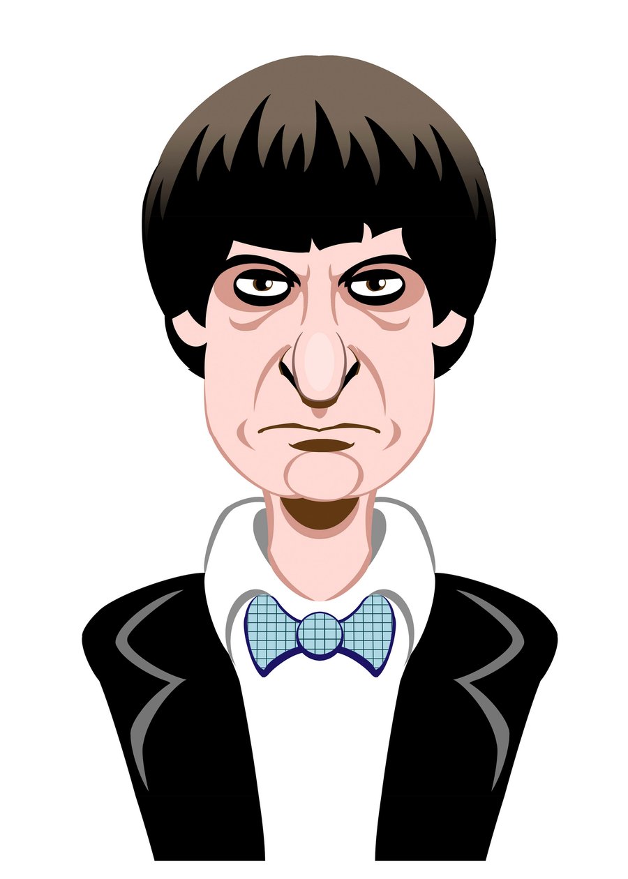 Patrick Troughton som Doctor Who - karikatur af Neale Osborne