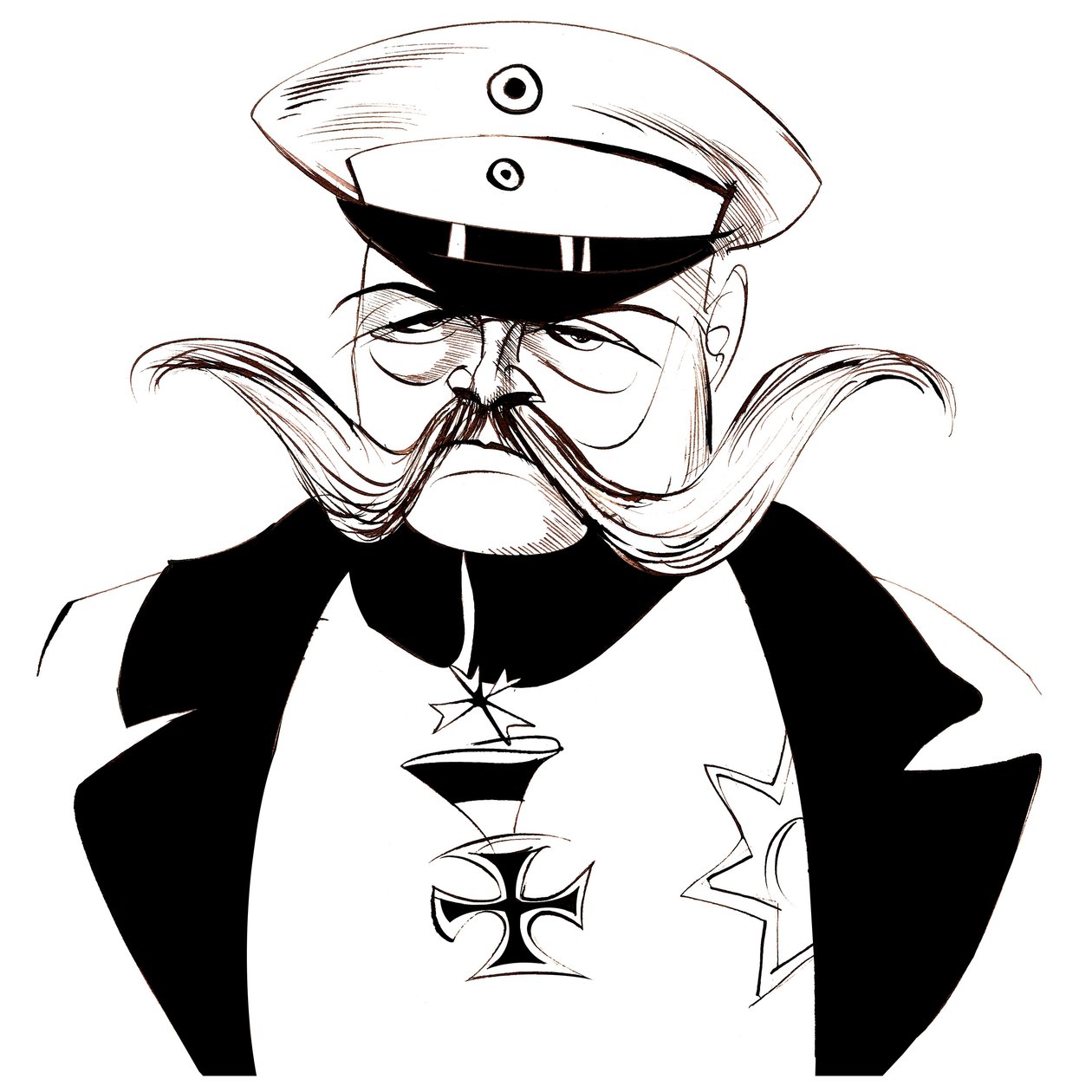 Paul von Hindenburg - polskfødt, tysk general og præsident (1847-1934); sort-hvid karikatur af Neale Osborne