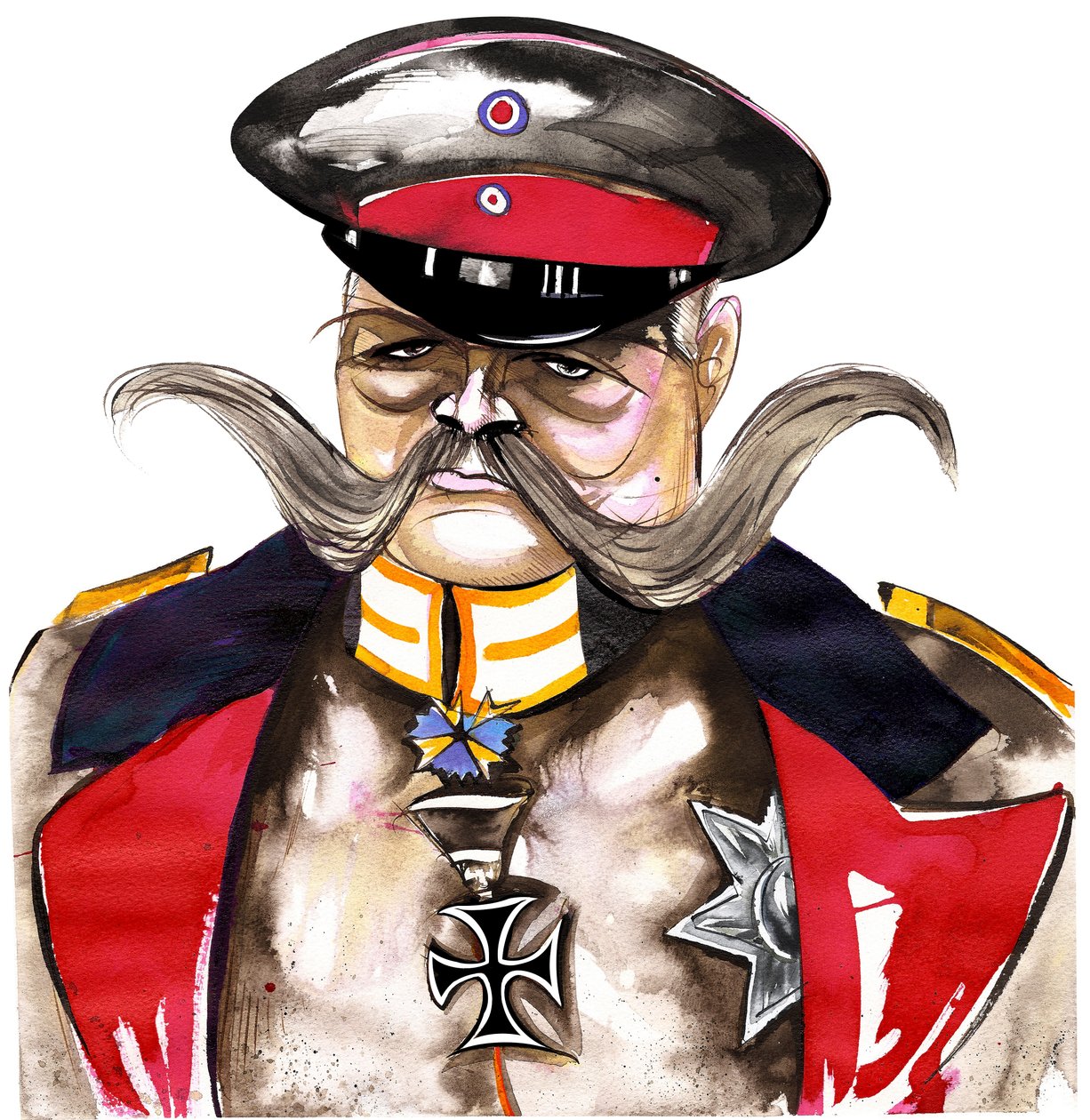 Paul von Hindenburg - polskfødt, tysk general og præsident (1847-1934); karikatur i farver af Neale Osborne