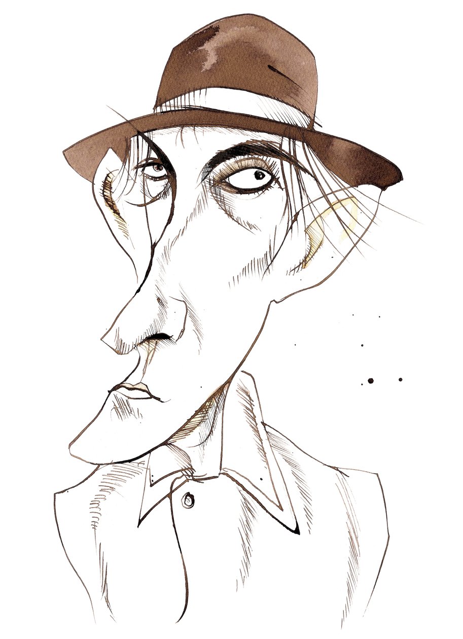 Peter Cook, engelsk skuespiller og forfatter, (1937 - 95), karikeret som karakteren E af Neale Osborne