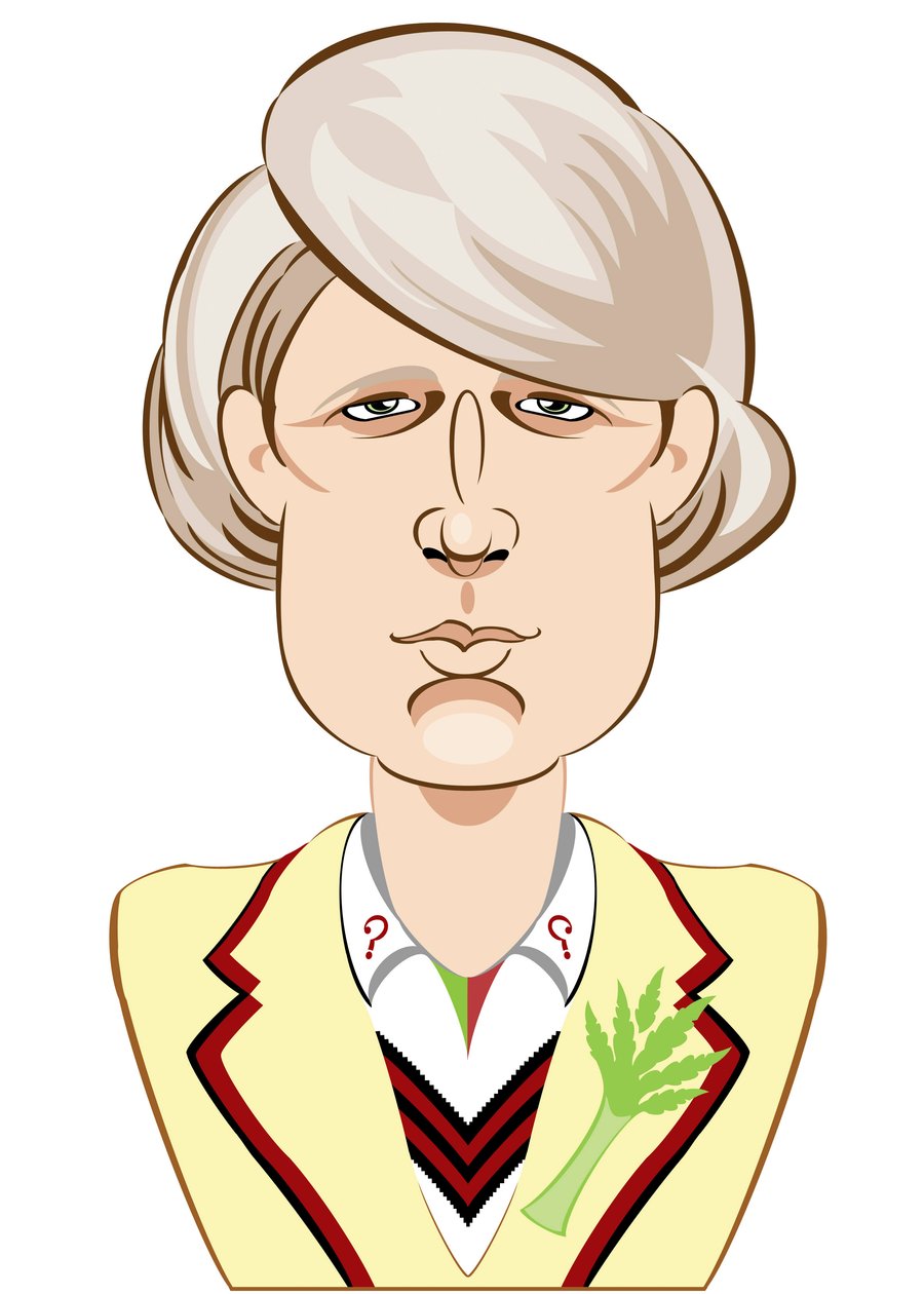 Peter Davison som Doctor Who - karikatur af Neale Osborne