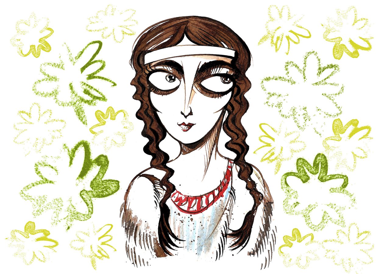 Pocahontas, indiansk prinsesse og folkeheltinde, med det personlige navn Matoaka, født nær kolonibosættelsen Jamestown, Virginia af Neale Osborne