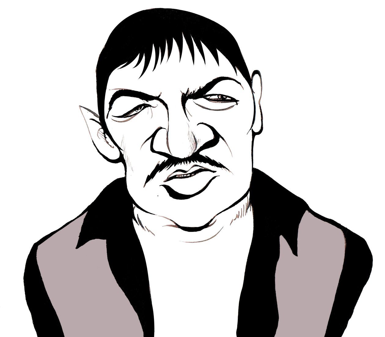 Rainer Werner Fassbinder, tysk filmskaber, skuespiller, dramatiker og teaterinstruktør (1945 - 1982), karikatur af Neale Osborne