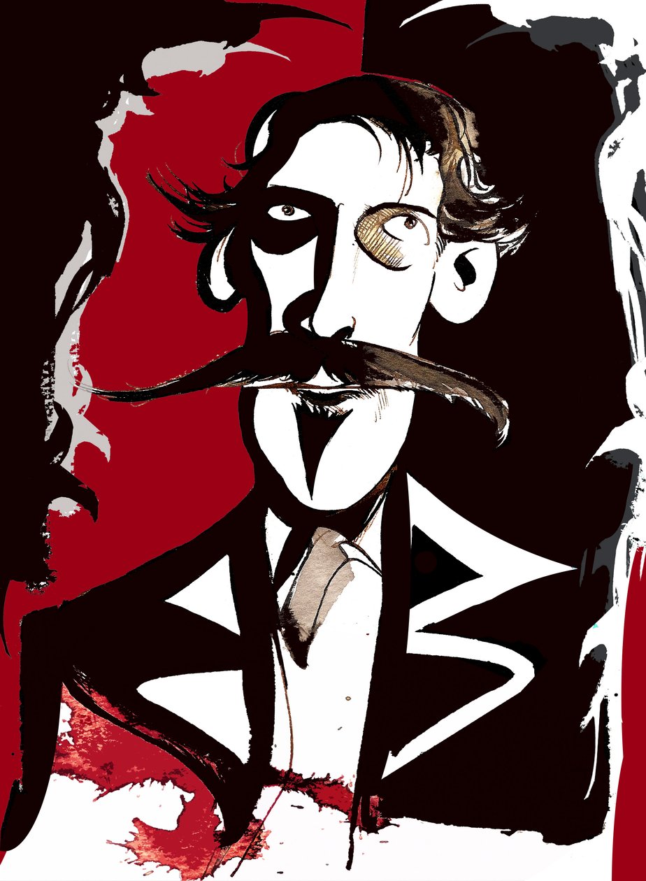 Robert Louis Stevenson - farvekarikatur af Neale Osborne