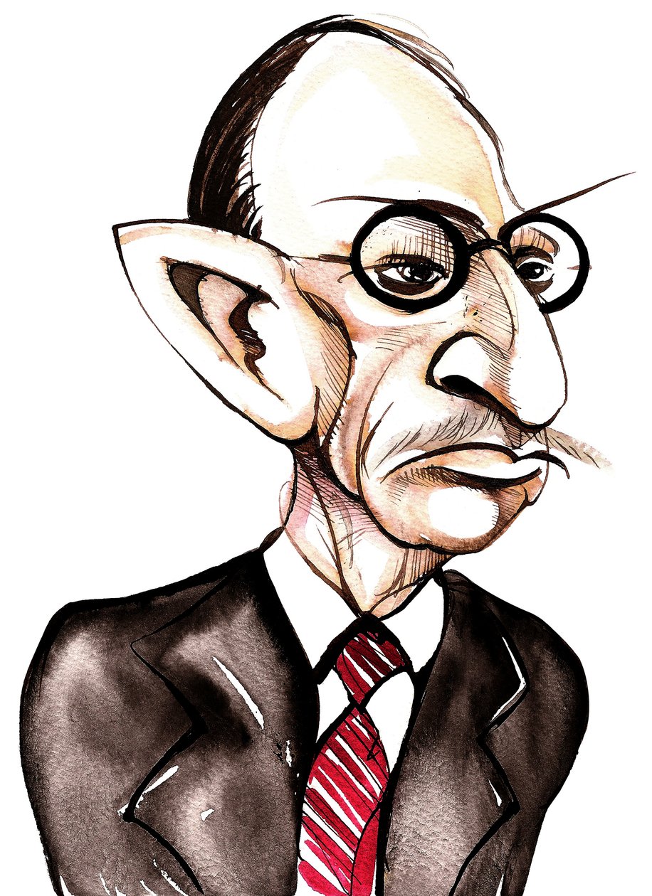 russisk-født komponist og dirigent Igor Stravinsky (1882-1971); karikatur af Neale Osborne