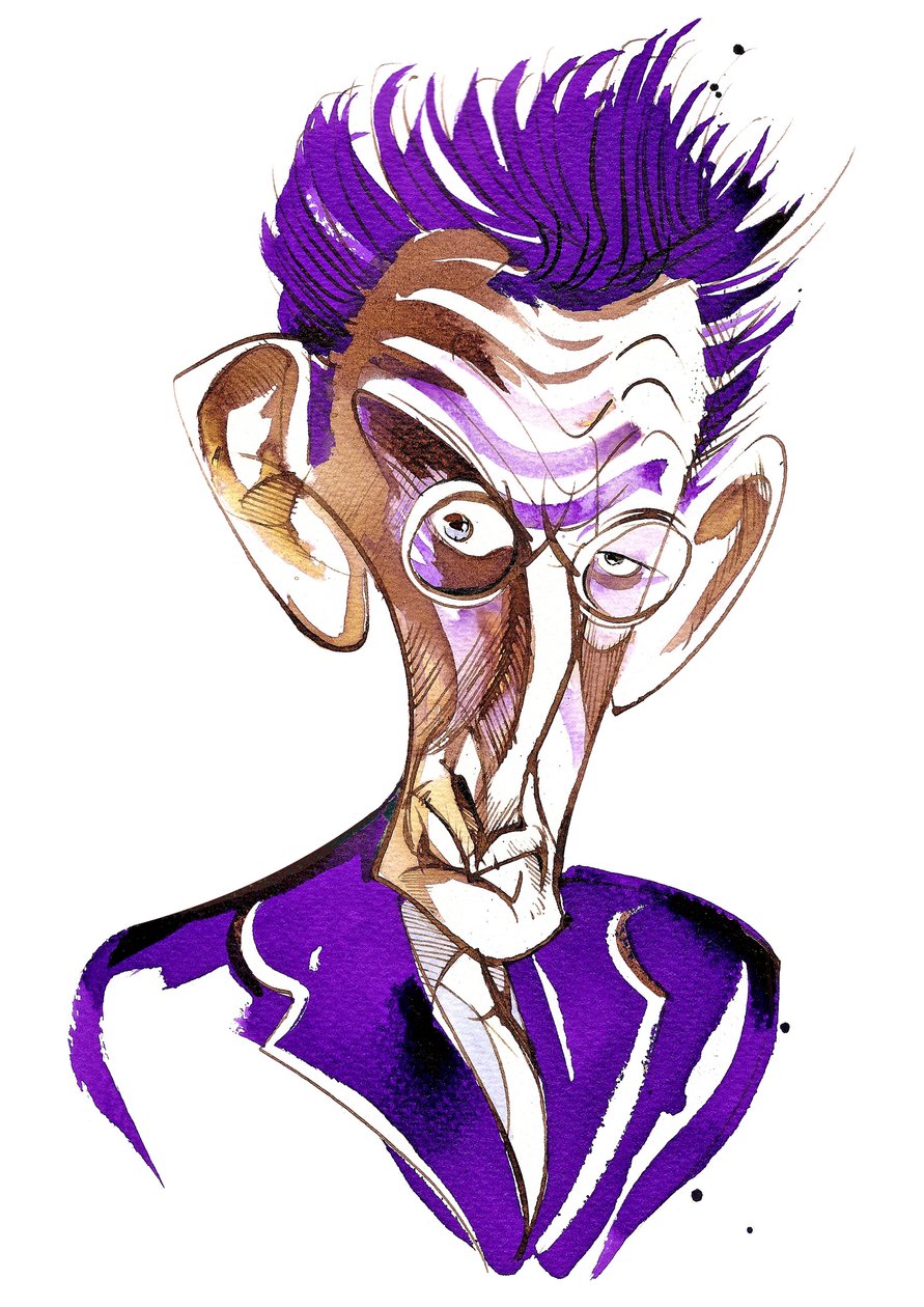Samuel Beckett (irsk forfatter og dramatiker, 1906-89) farvekarikatur af Neale Osborne