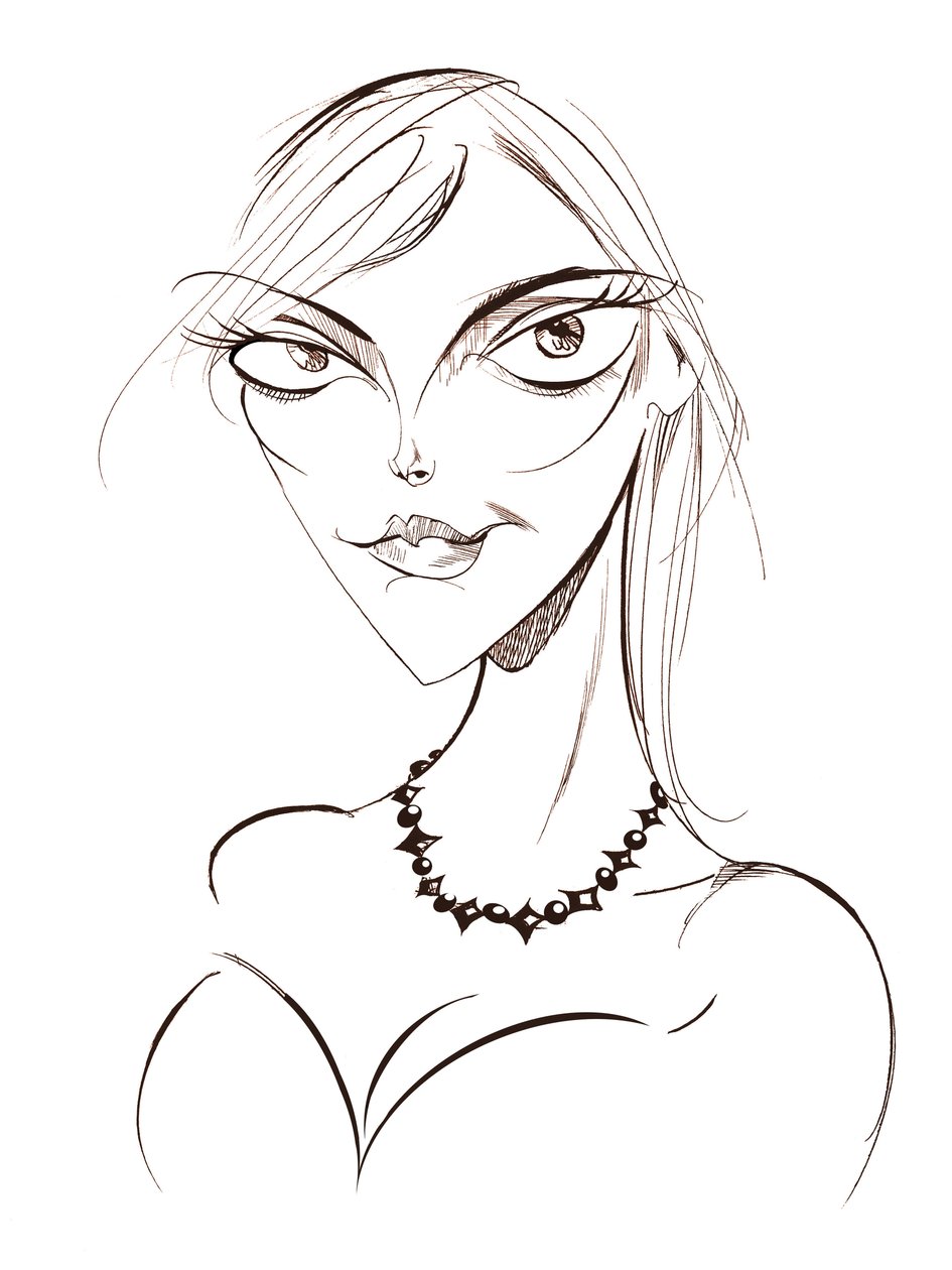 Sophie Dahl, engelsk forfatter og model, sepia line karikatur, 2008 af Neale Osborne af Neale Osborne