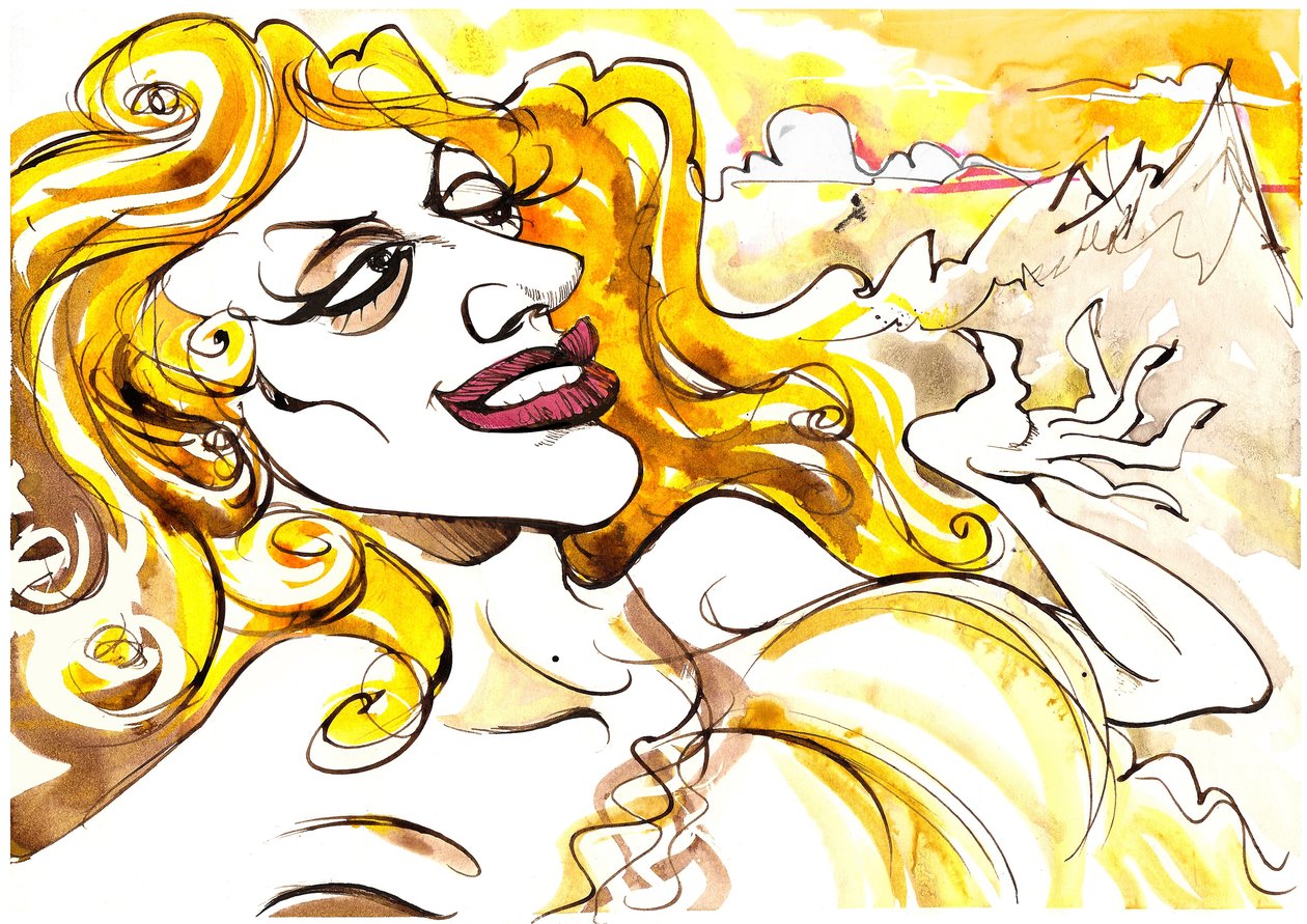 Tatiana Troyanos - farvekarikatur som Venus, fra operaen Tannhaüser fra 1845 af Richard Wagner (tysk komponist, 1813-83) af Neale Osborne