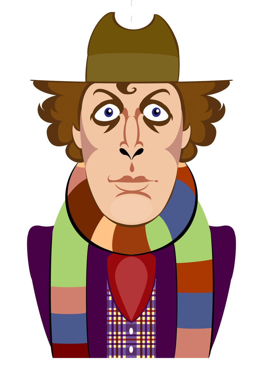 Tom Baker som Doctor Who - karikatur af Neale Osborne