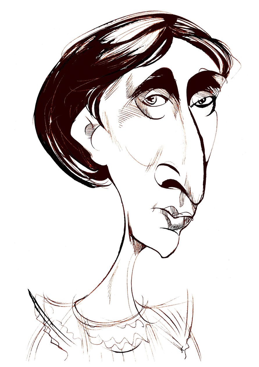 Virginia Woolf, engelsk romanforfatter sepia-blækkarikatur af Neale Osborne