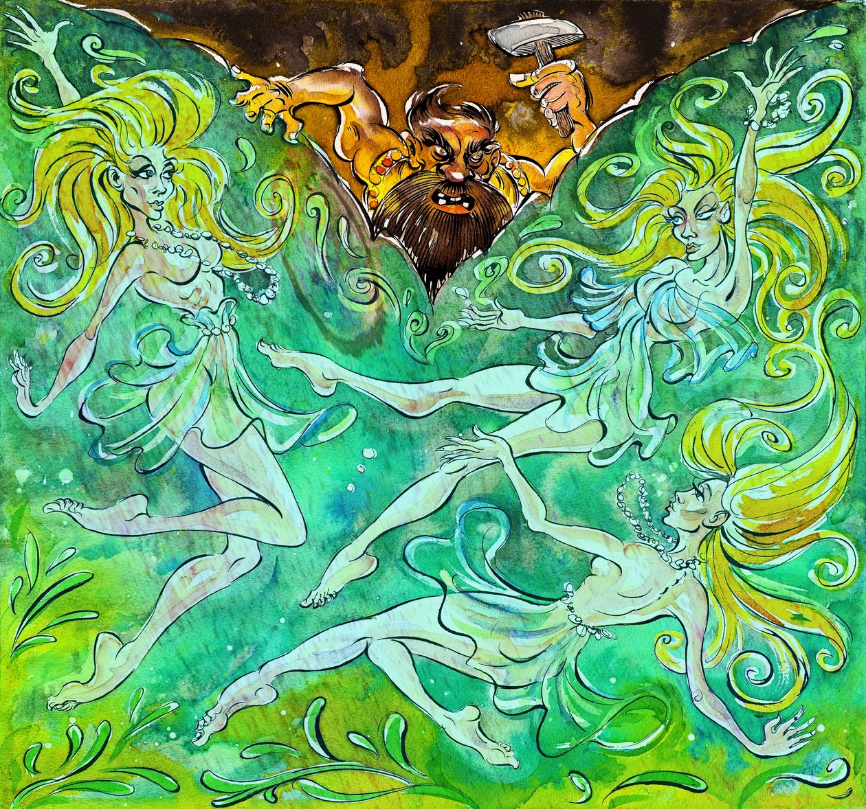 Alberich and the Rhinmaidens - illustration af 