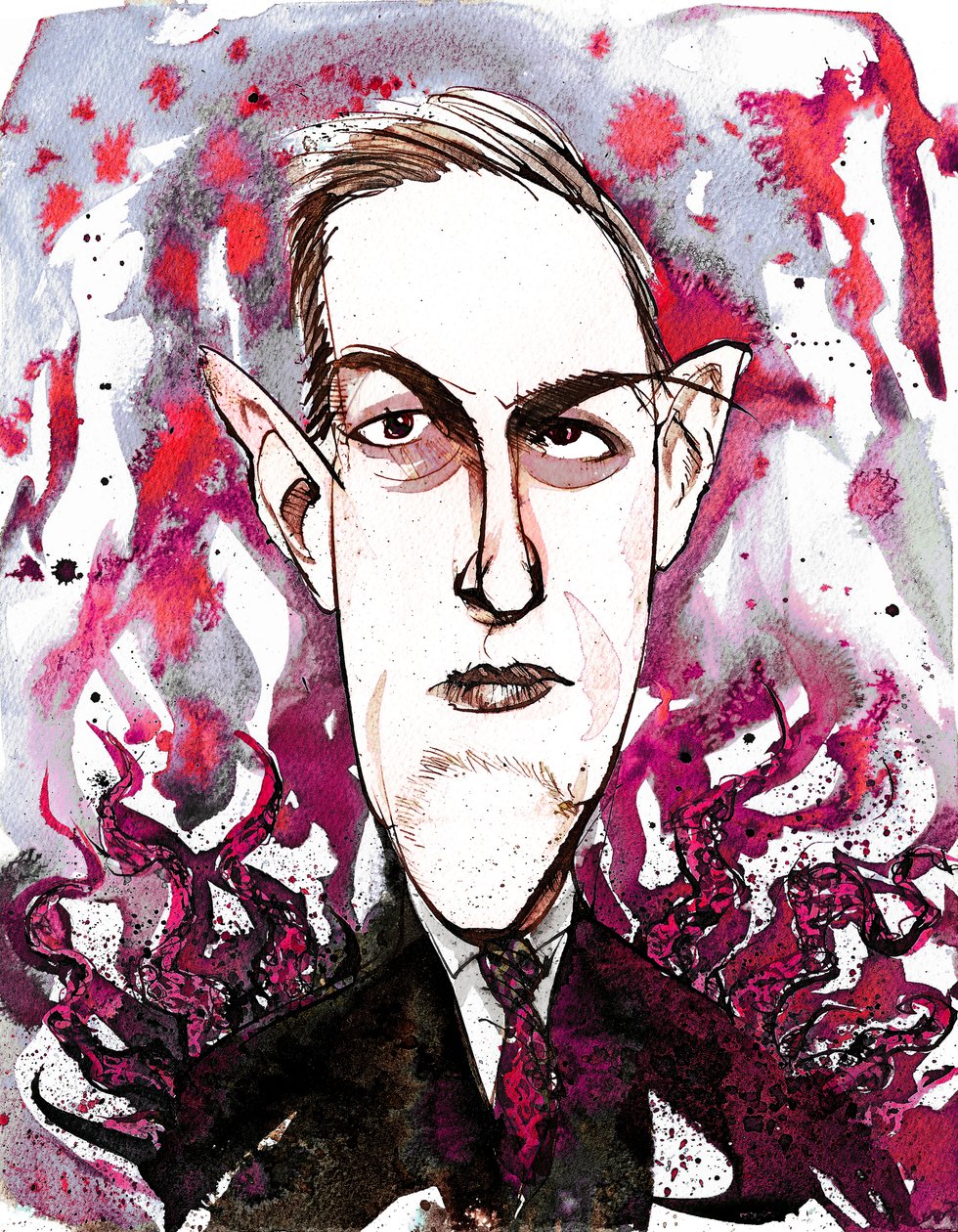 Den amerikanske horror- og science fiction-forfatter Howard Phillips Lovecraft (1890-1937); karikatur af Neale Osborne