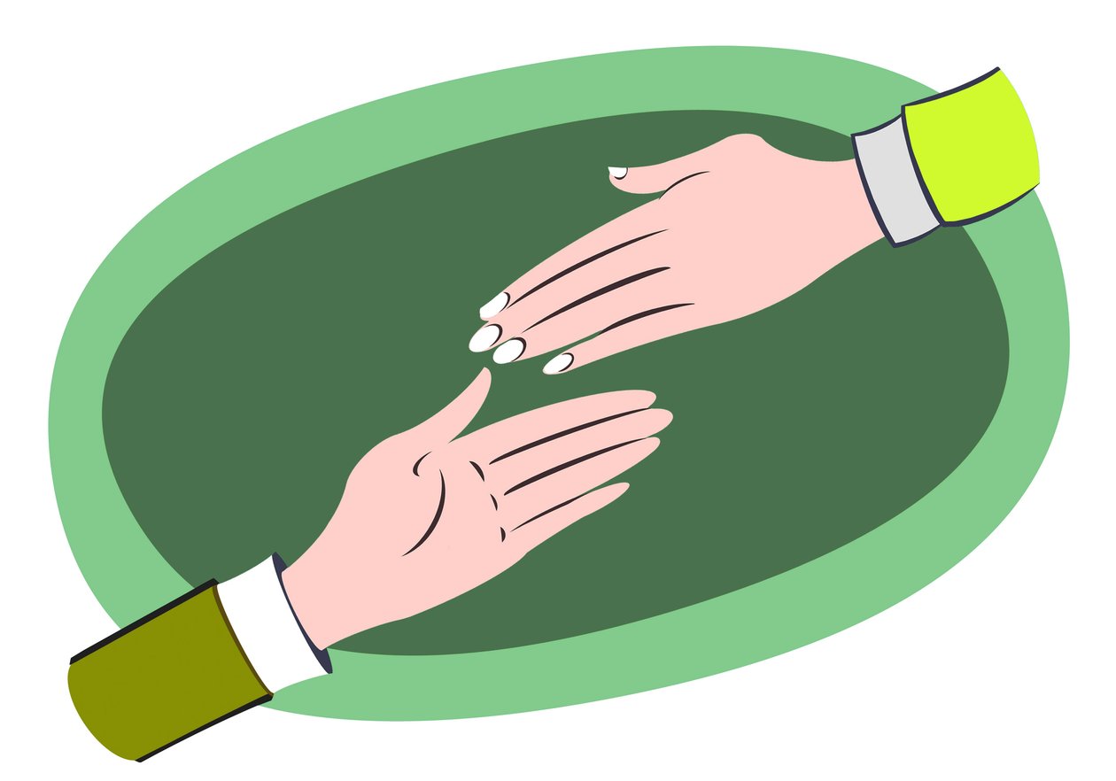 Hjælpende hænder - illustration af forretningsallegori af Neale Osborne