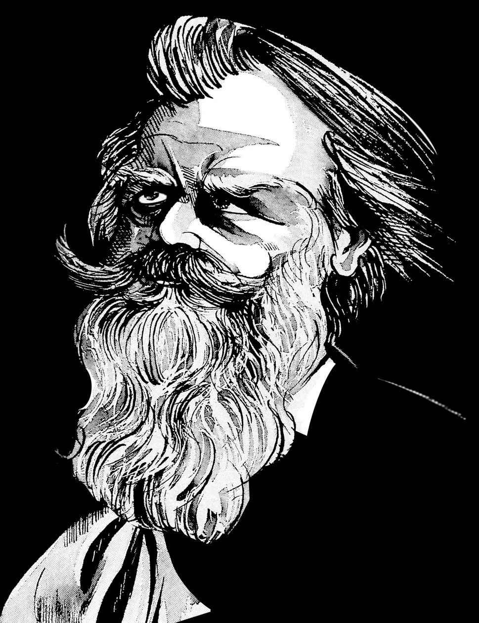 Johannes Brahms, tysk komponist (1833-97), gråtonet akvarelkarikatur af Neale Osborne