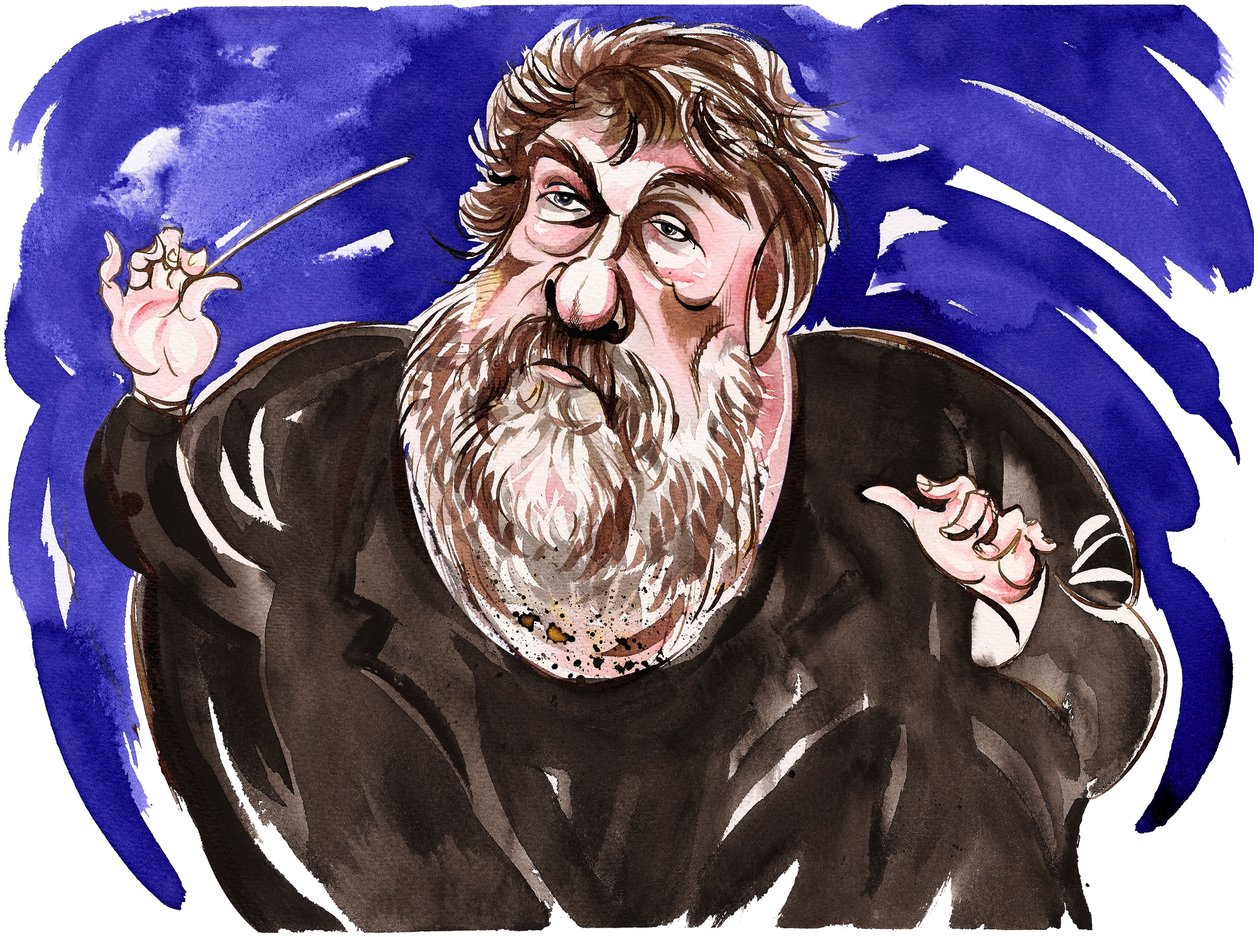 Oliver Knussen - farvekarikatur af Neale Osborne