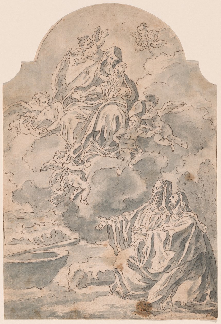 Jomfruen og barnet viser sig for to kvindelige klostre af Neapolitan 17th Century