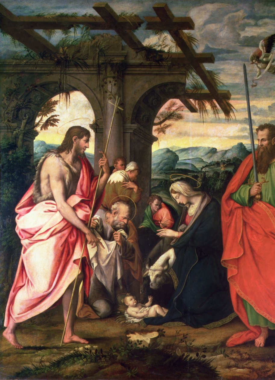 Kristi fødsel med St. Paul og St. Johannes Døberen (panel) af Neapolitan School