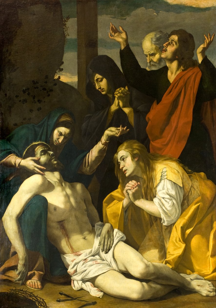 Klagesang over den døde Kristus, ca. 1630-50 (olie på lærred) af Neapolitan School