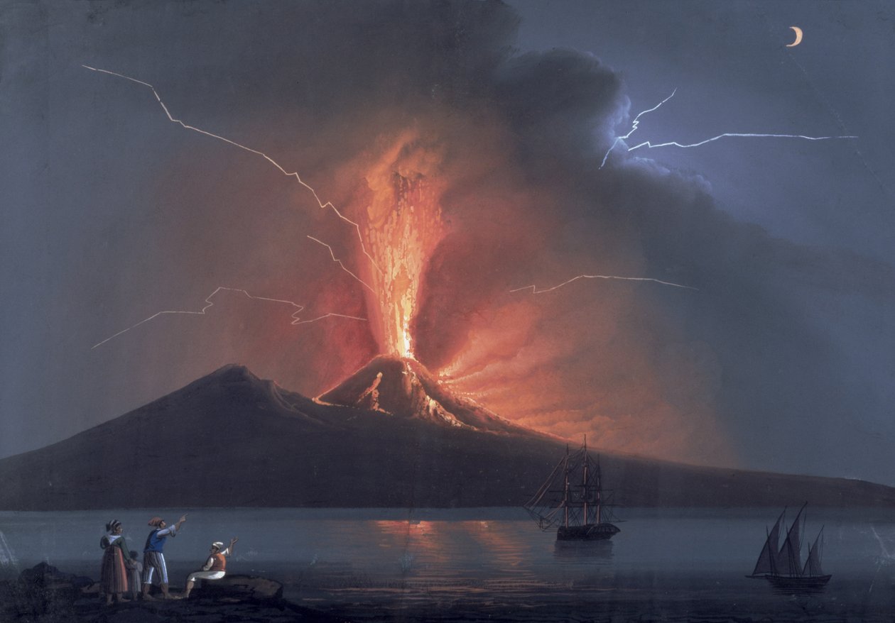 Napoli: Vesuv erupting, 22. oktober 1822 (gouache) af Neapolitan School