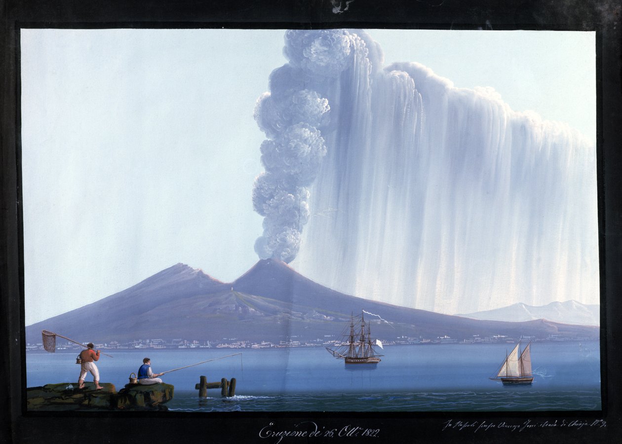Napoli: Vesuv i udbrud, 26. oktober 1822 (gouache) af Neapolitan School