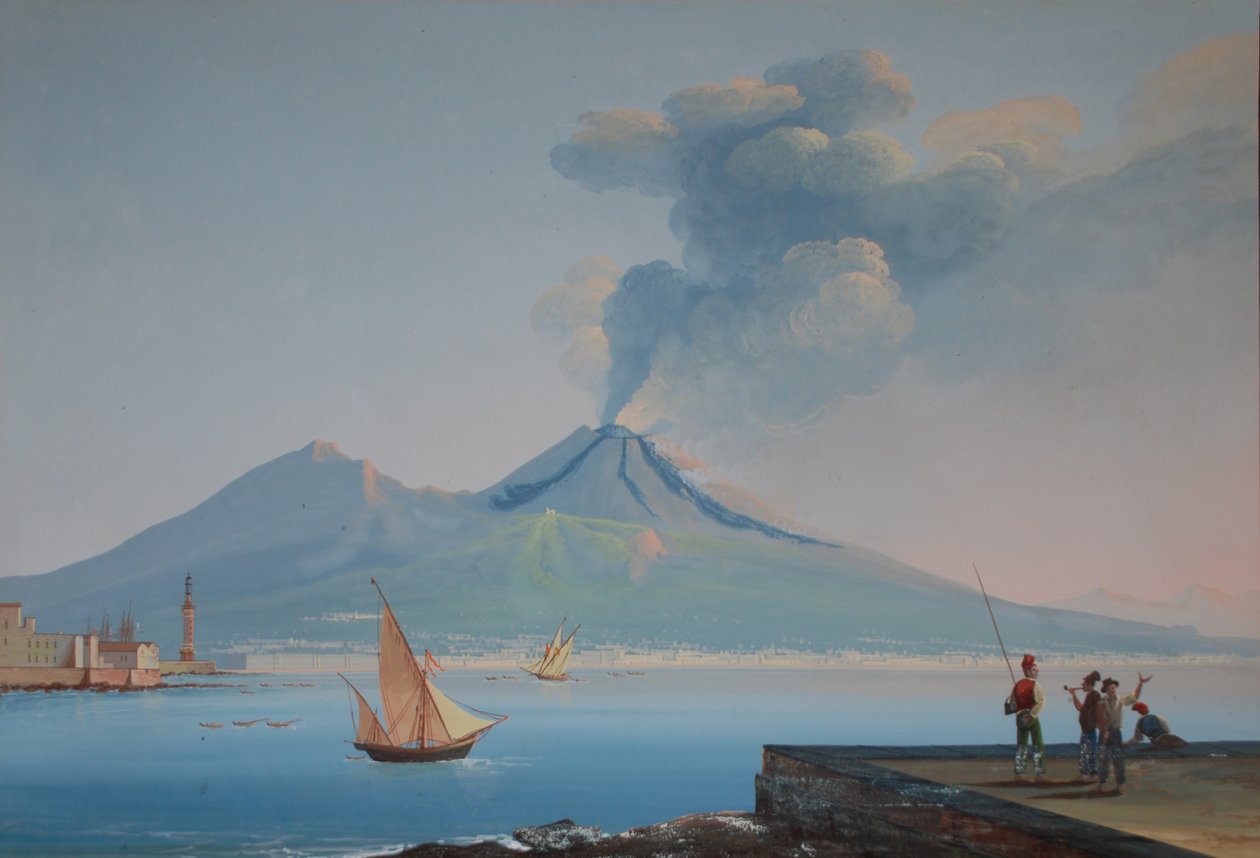 Udsigt over Napoli-bugten med Vesuv (olie på lærred) af Neapolitan School