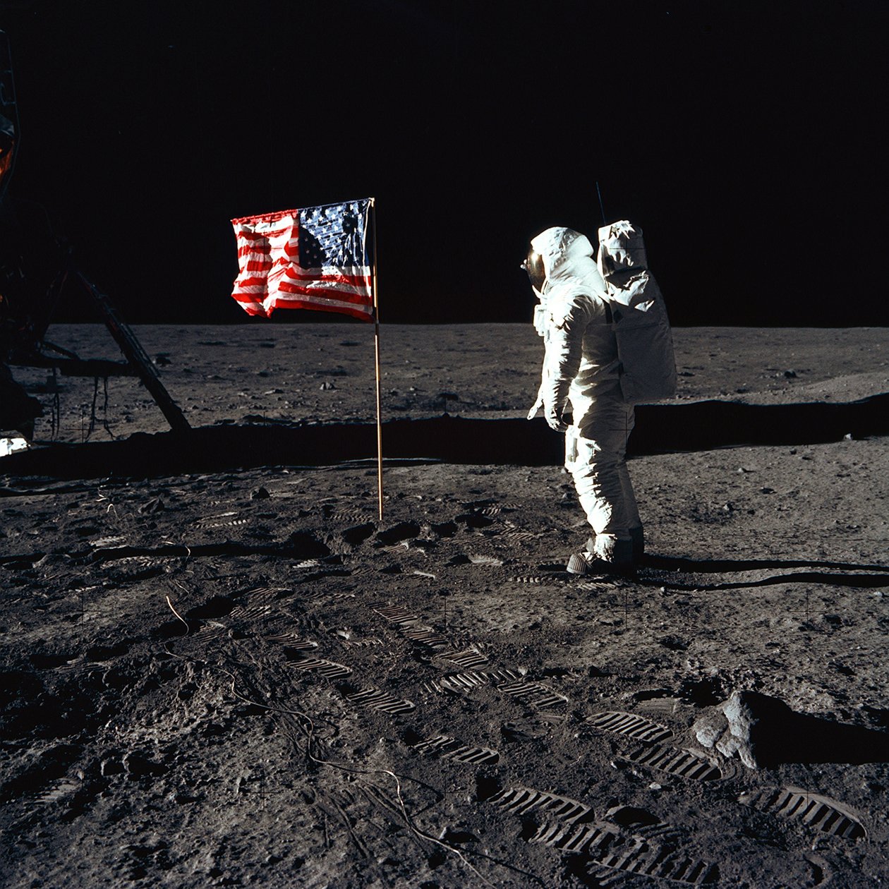 Buzz Aldrin og det amerikanske flag på månen, 1969. af Neil Armstrong