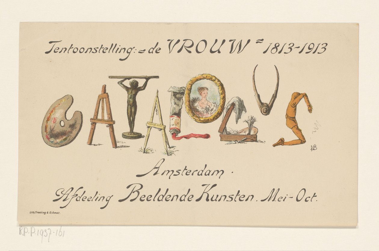 Annoncekort for udstillingen De Vrouw, 1813-1913 (titel på objekt) af Nelly Bodenheim (signed by artist)