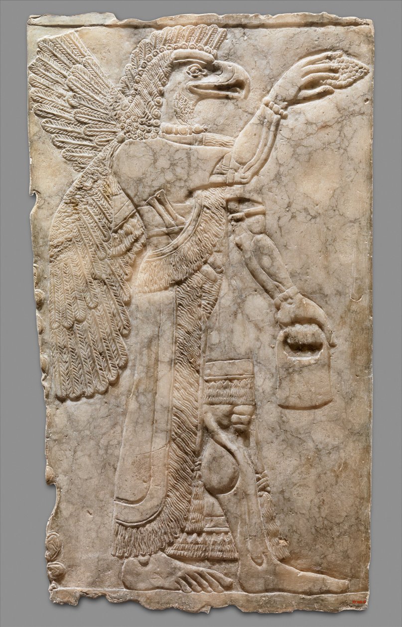 Reliefpanel af overnaturlig figur med bevinget ørnehoved, ca. 883-59 f.Kr. (gipsalabast) af Neo Assyrian
