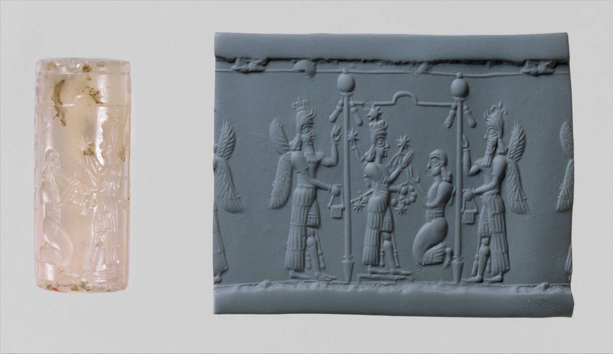 Cylinderpakning af Ishtar og moderne aftryk, ca. 8.-7. århundrede f.Kr. (kalcedon) af Neo Assyrian Neo Assyrian