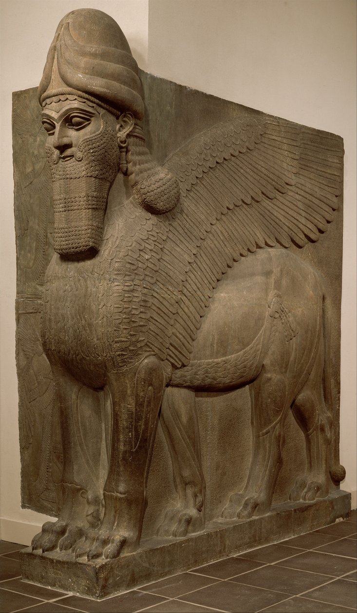 Bevinget løve med menneskehoved (lamassu), ca. 883-859 f.Kr. (gipsalabast) af Neo Assyrian