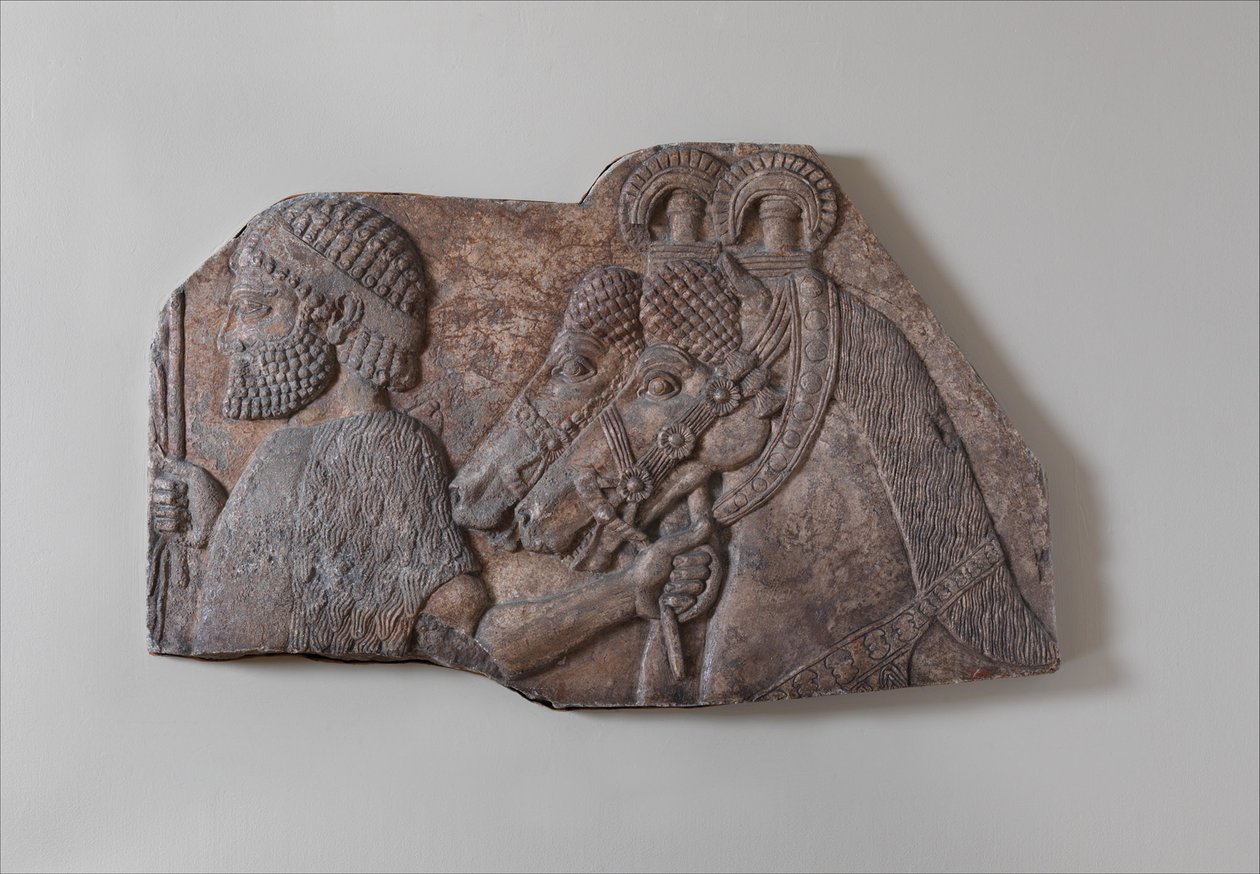 Udenlandsk brudgom i et biflodoptog, ca. 721-05 f.Kr. (gipsalabast) af Neo-Assyrian Neo-Assyrian