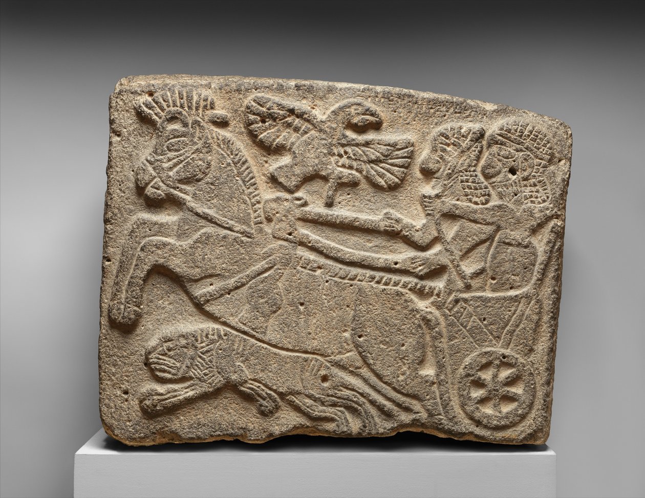 Ortostat-relief: løvejagtscene, ca. 9. århundrede f.Kr. (malet basalt) af Neo Hittite Neo Hittite