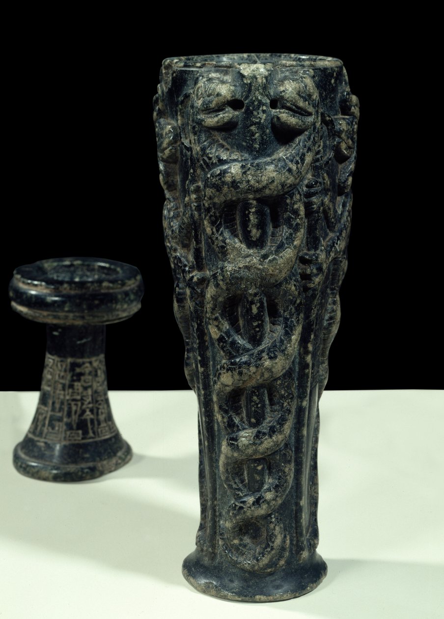 Gudeas dræbervase til Ningishzidda. Mesopotamiens kunst. Neo-sumerisk periode (ca. 2150-2000 f.Kr.) Steatit. Fra Tello. Højde: 0,23m Musée du Louvre af Neo Sumerian Neo Sumerian