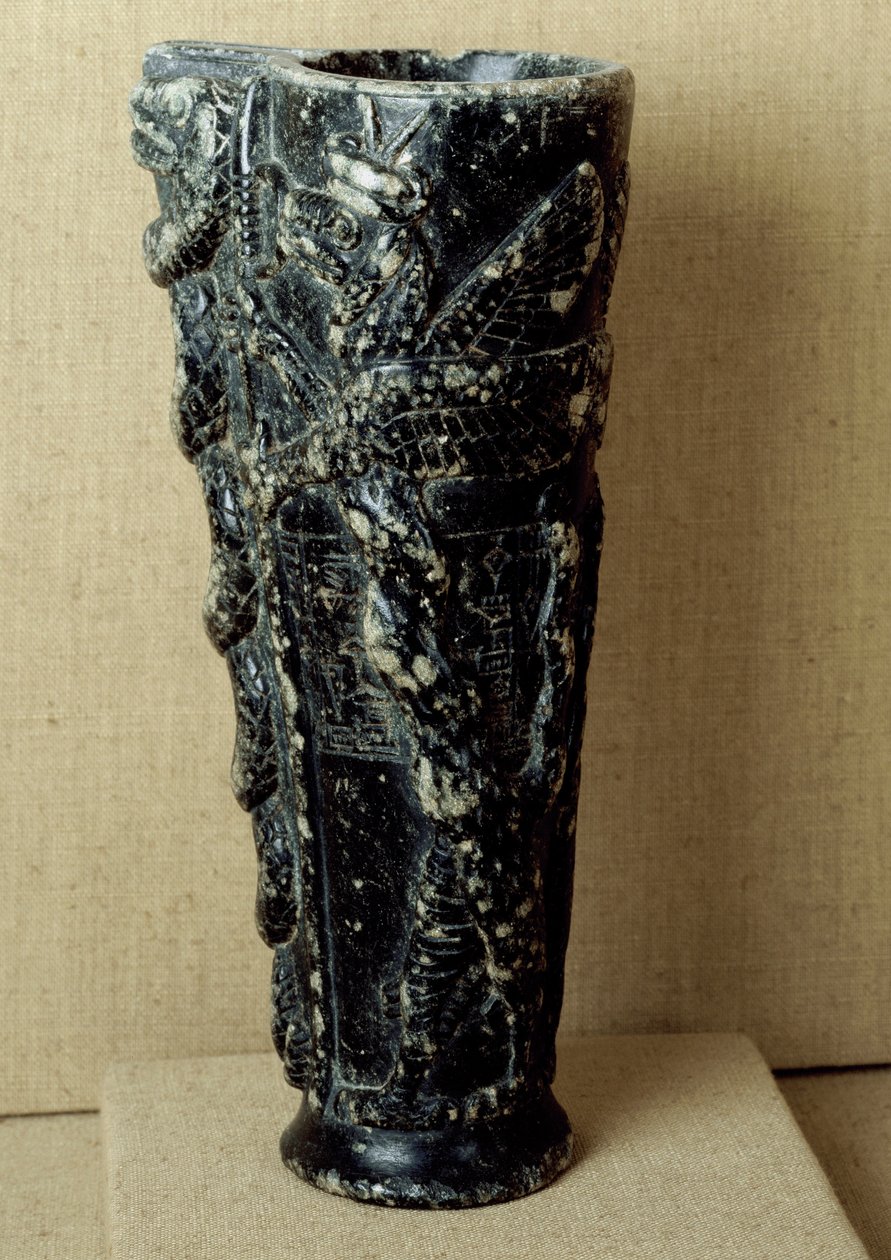 Sumerisk civilisation: prins Gudeas drikkevase af steatit (2141-2122 f.Kr.). Det er dekoreret med drager og slanger. Svag. 23 cm Paris, Musée du Louvre af Neo Sumerian Neo Sumerian