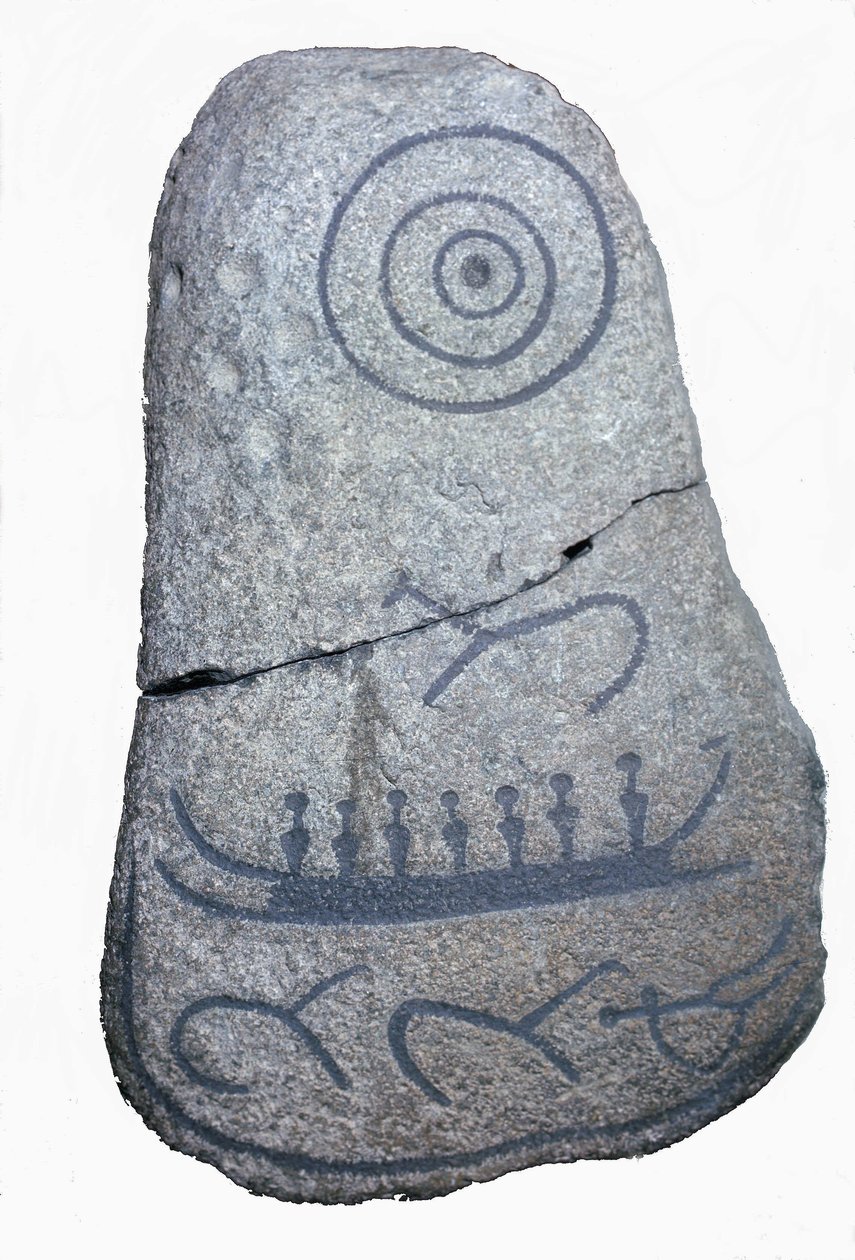 Et skib trækker på en runesten, en fresko fra den yngre stenalder. Københavns Nationalmuseum. Danmark. af Neolithic Neolithic