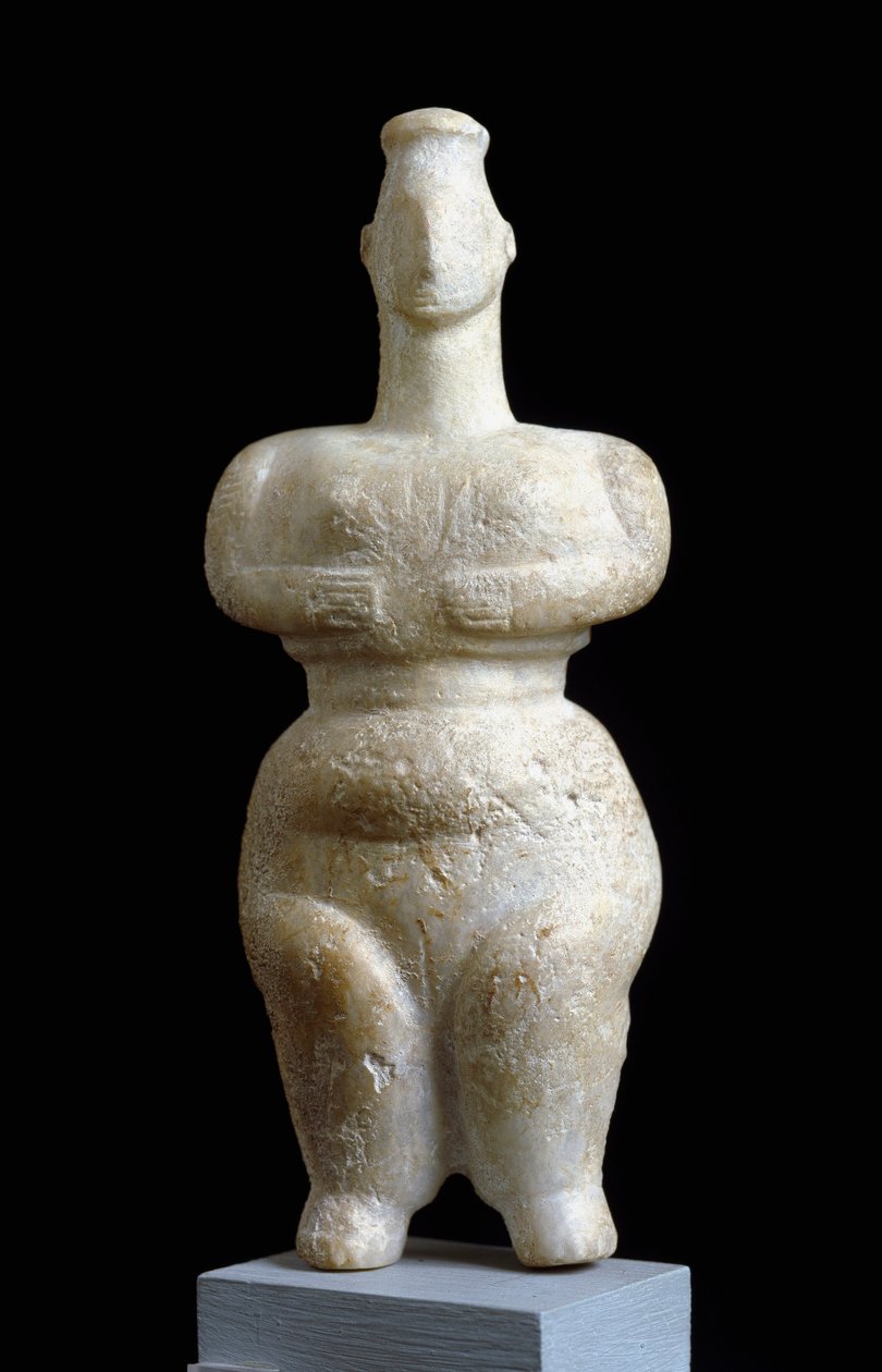 Græsk kunst: "" kvindestatuette af Sparta""" Marmorskulptur. Athen, det nationale arkæologiske museum - kvindeligt idol fra Sparta - Marmorskulptur, neolitisk periode, 6000-5000 f.Kr. - Nationalt arkæologisk museum, Athen, Grækenland af Neolithic Neolithic