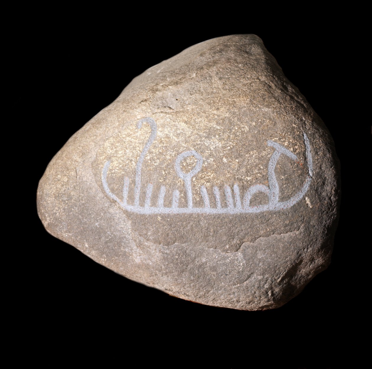 Svensk neolitisk graffiti, der repræsenterer et skib. Stockholms historiske museum ruskind af Neolithic Neolithic