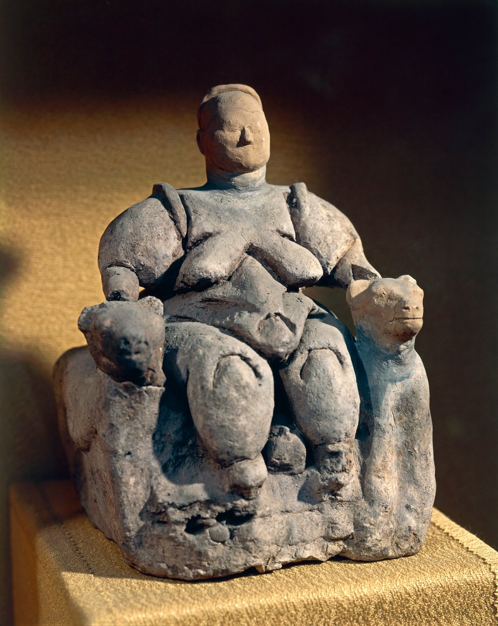Statue af en gudinde af terrakotta, fra Catal Huyuk eller Catalhoyuk, 6. årtusinde f.Kr. af Neolithic Neolithic