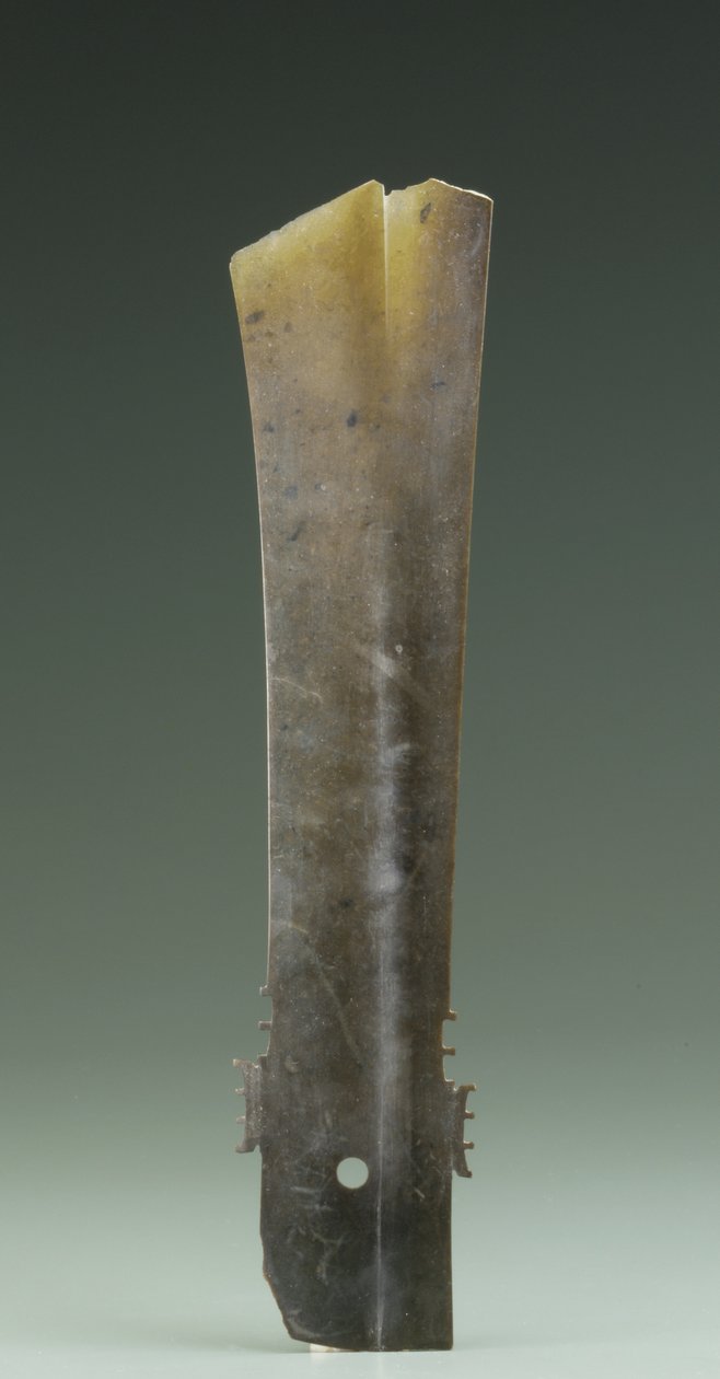 Gaffelmejsel (zhang), Qijia-kultur, ca. 2500-2000 f.Kr. (jade) af Neolithic Period Chinese School