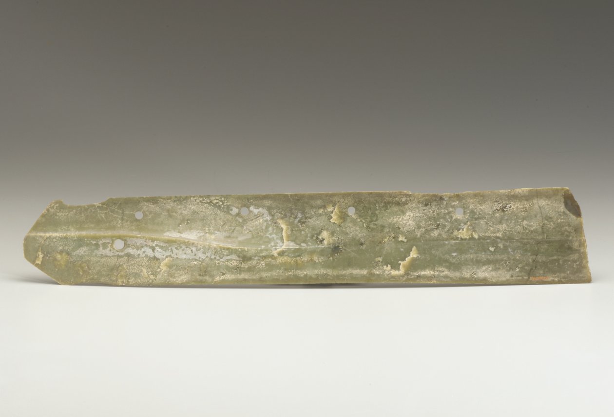 Høstkniv (hu), Qijia-kultur, ca. 2500-2000 f.Kr. (jade) af Neolithic Period Chinese School