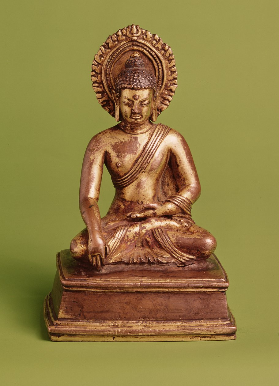 Siddende Buddha (forgyldt bronze) af Nepalese School