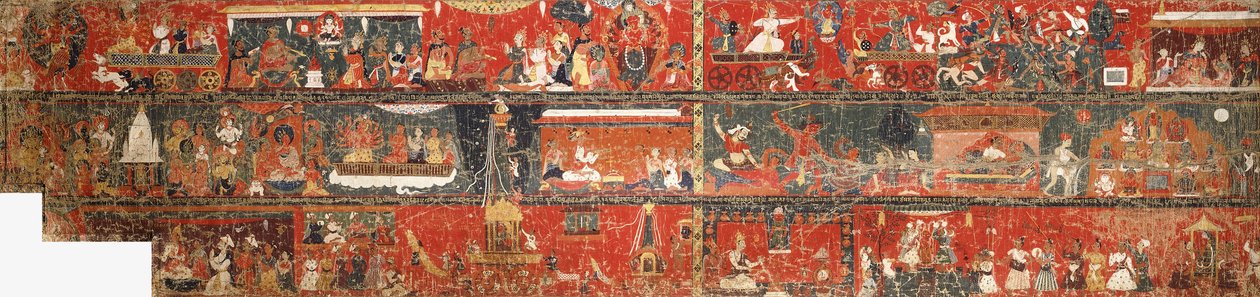 Et stort nepalesisk historisk maleri, der repræsenterer en version af legenden om Red Avalokiteshvara, 1712 af Nepalese School