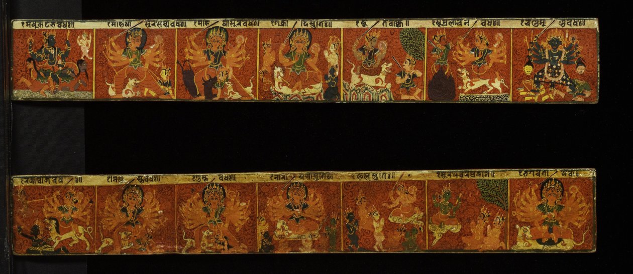 Et par Devimahatmya manuskriptomslag (ugennemsigtigt wc på træ) af Nepalese School