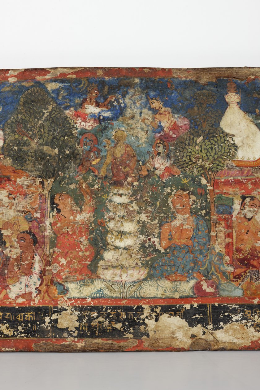 Detalje fra et buddhistisk manuskriptomslag (ugennemsigtig akvarel på træ) af Nepalese School