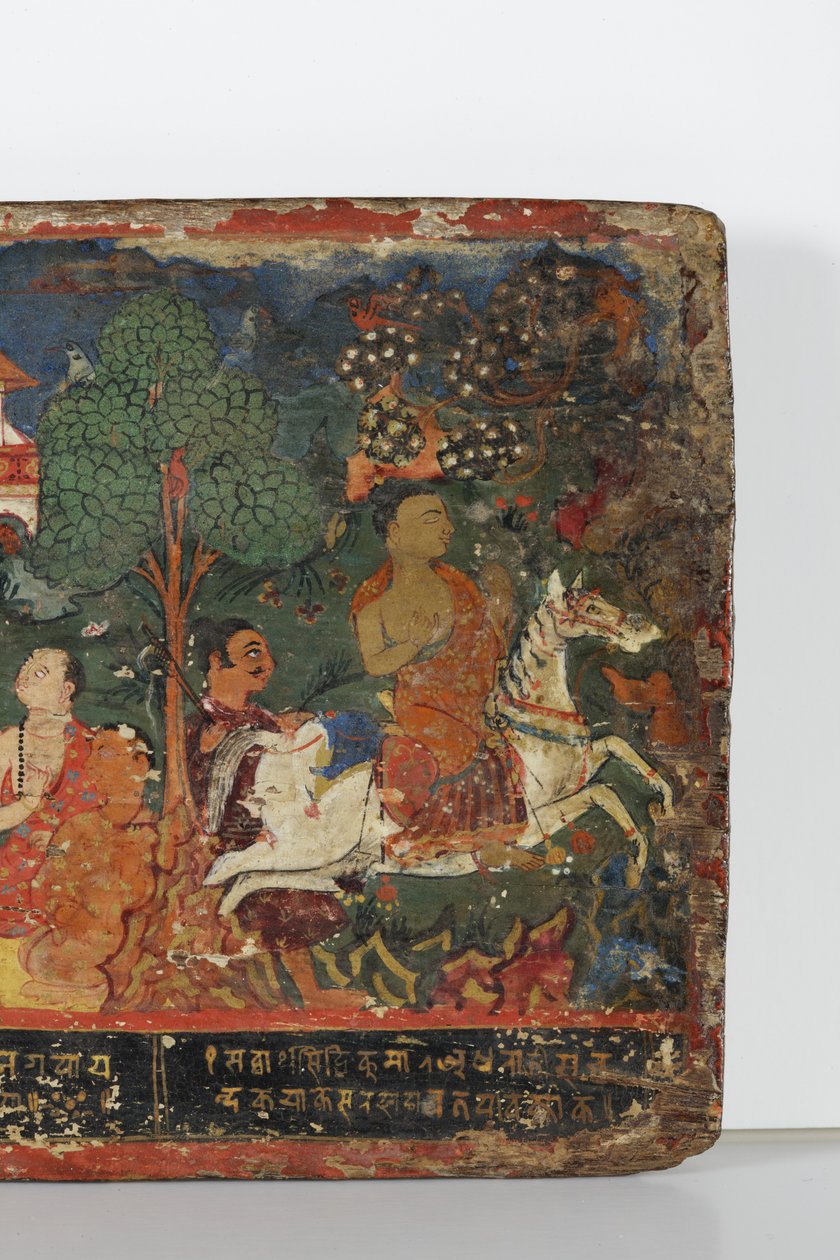 Detalje fra et buddhistisk manuskriptomslag (ugennemsigtig akvarel på træ) af Nepalese School