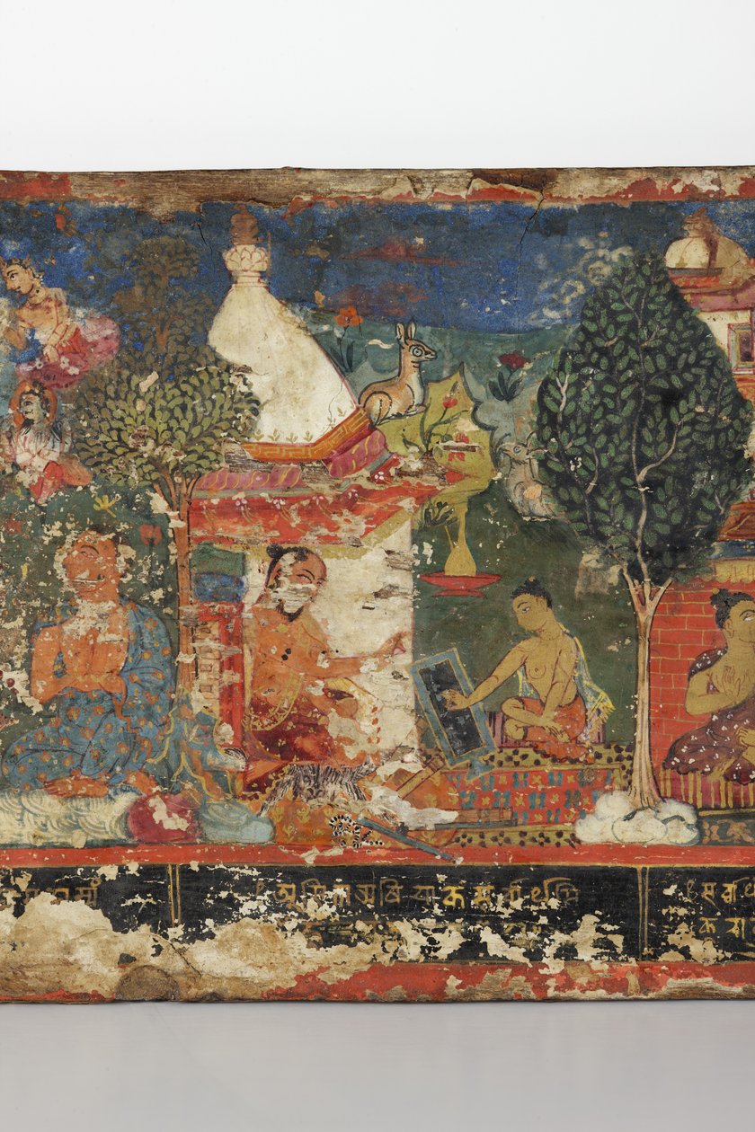 Detalje fra et buddhistisk manuskriptomslag (ugennemsigtigt wc på træ) af Nepalese School