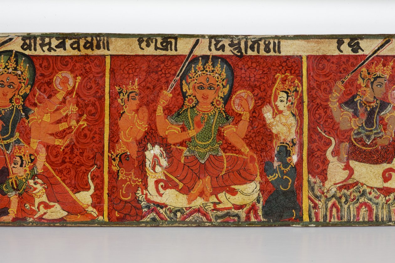 Detalje fra et Devimahatmya-manuskriptomslag (ugennemsigtigt wc på træ) af Nepalese School