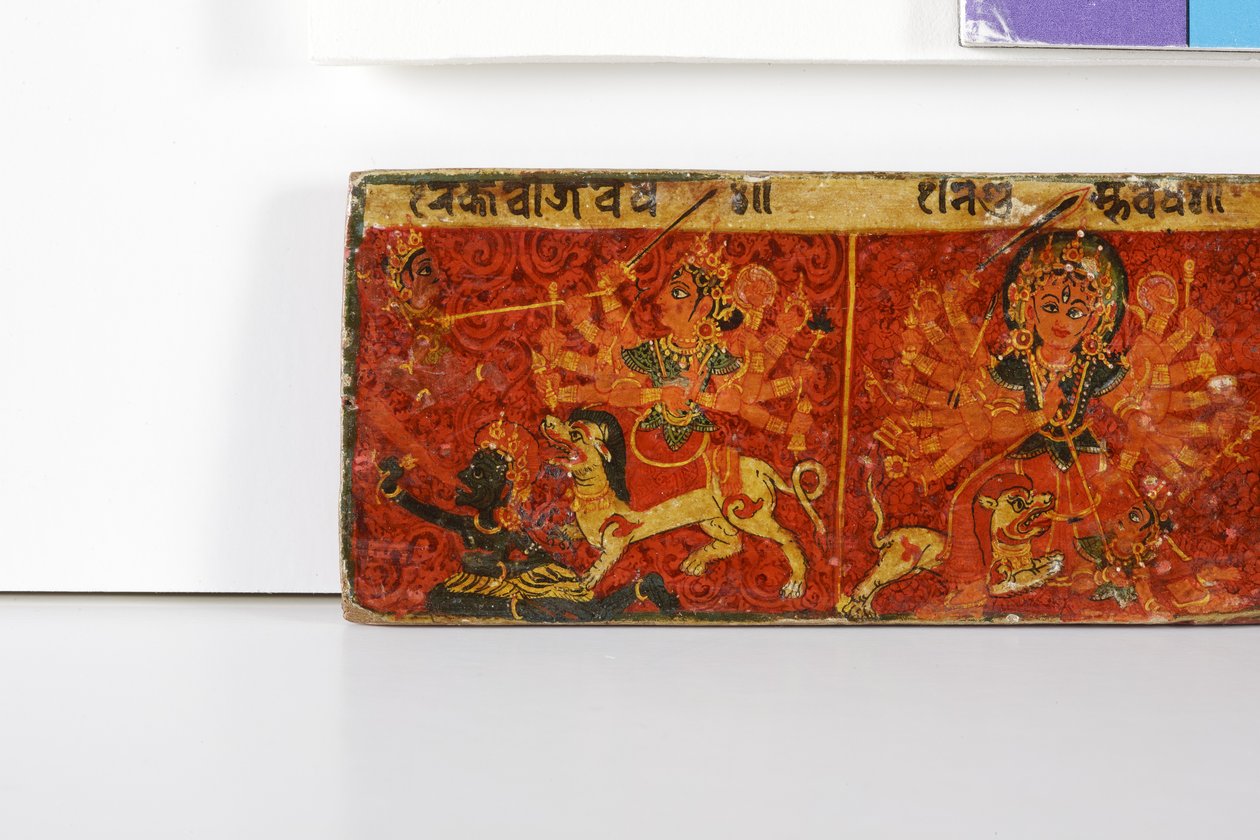 Detalje fra et Devimahatmya-manuskriptomslag (ugennemsigtigt wc på træ) af Nepalese School