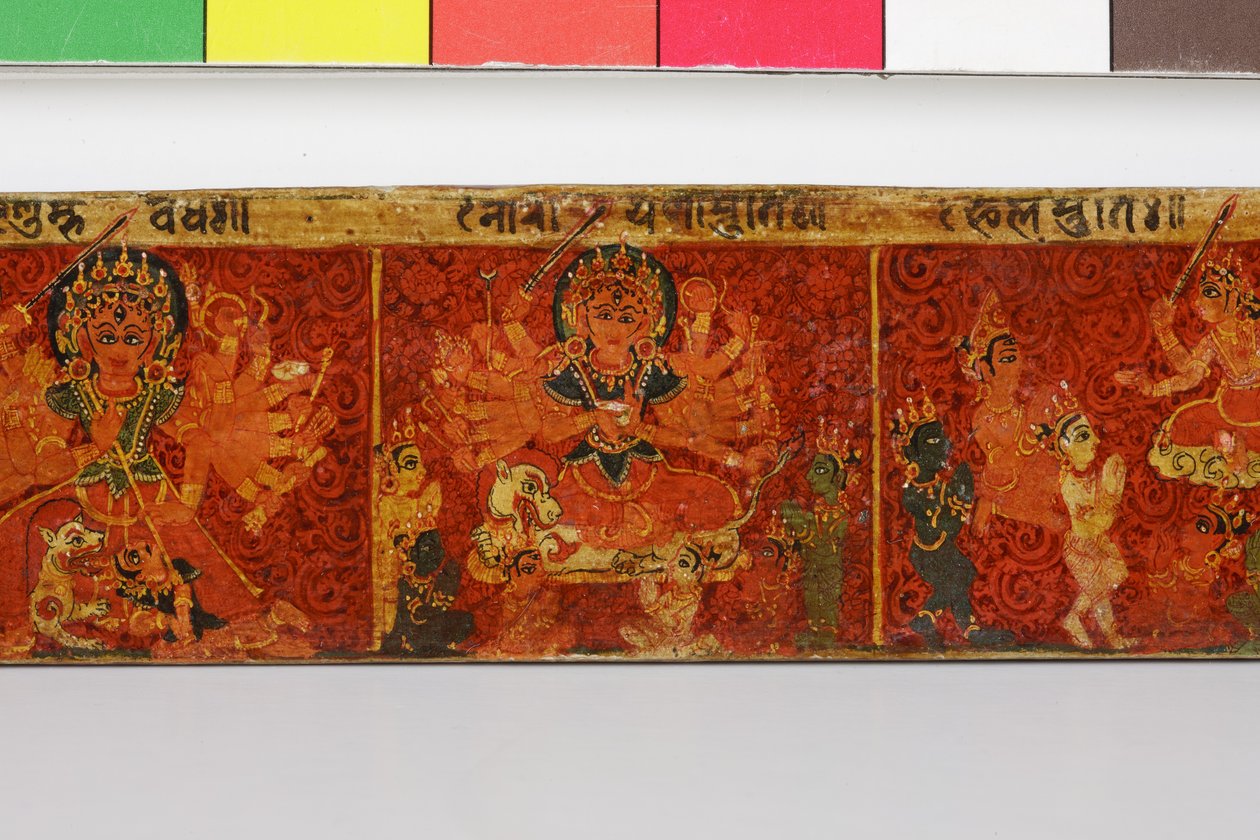 Detalje fra et Devimahatmya-manuskriptomslag (ugennemsigtigt wc på træ) af Nepalese School